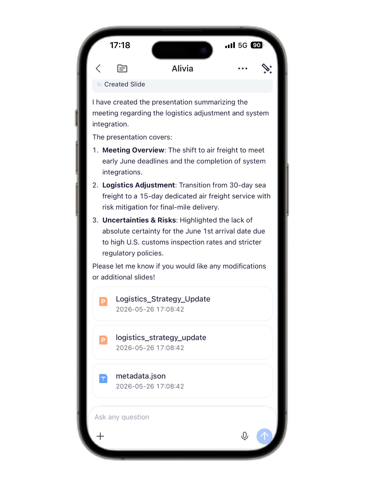 Echo's built-in agent Alivia drafting a professional report from conversations and files