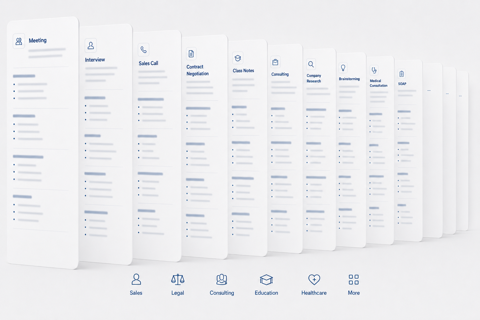 Echo AI note taker scenarios and templates for sales, legal, consulting, education, healthcare workflows and more