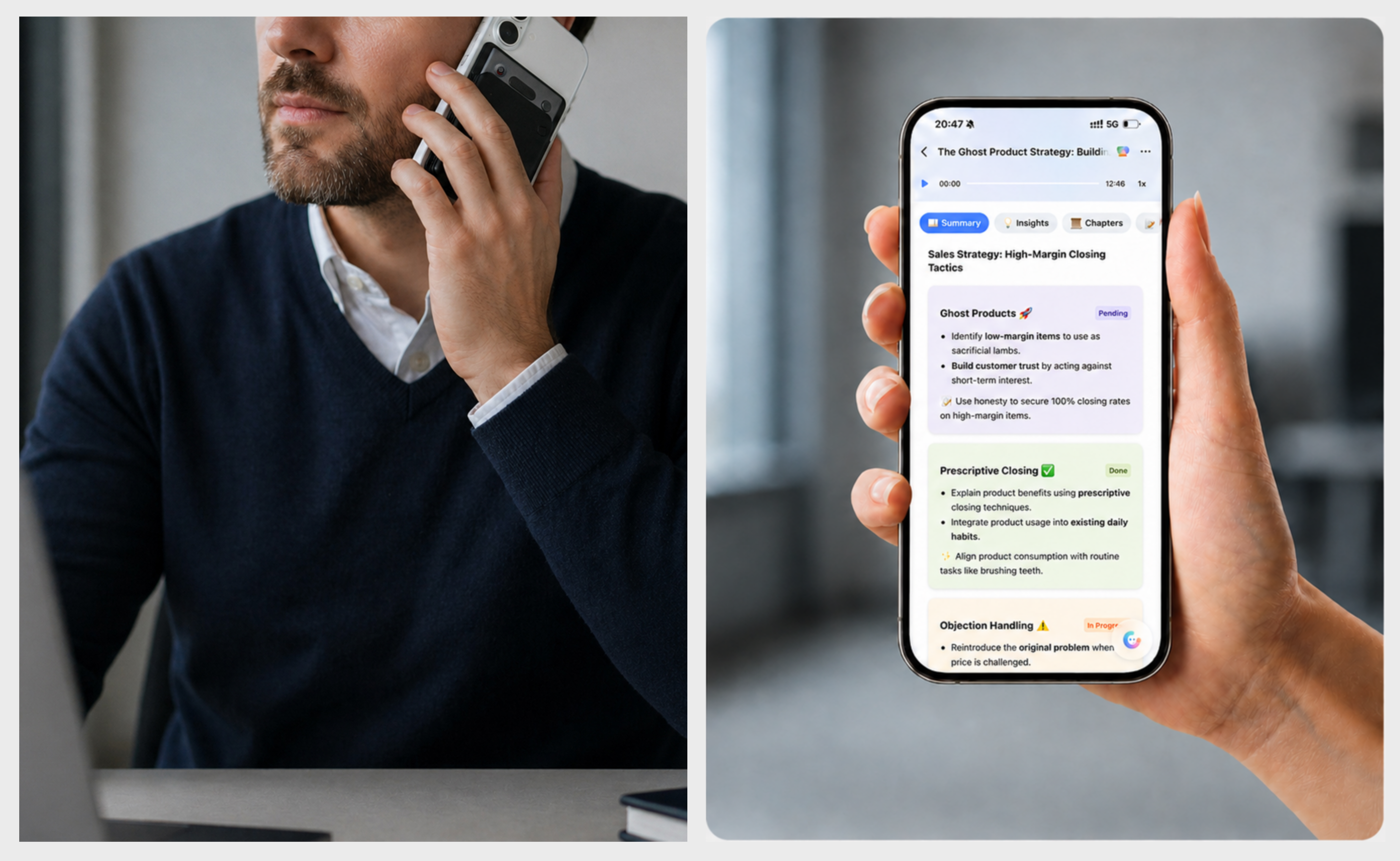 Echo AI note taker turns conversations into transcripts and structured summary with insights, chapters and more.
